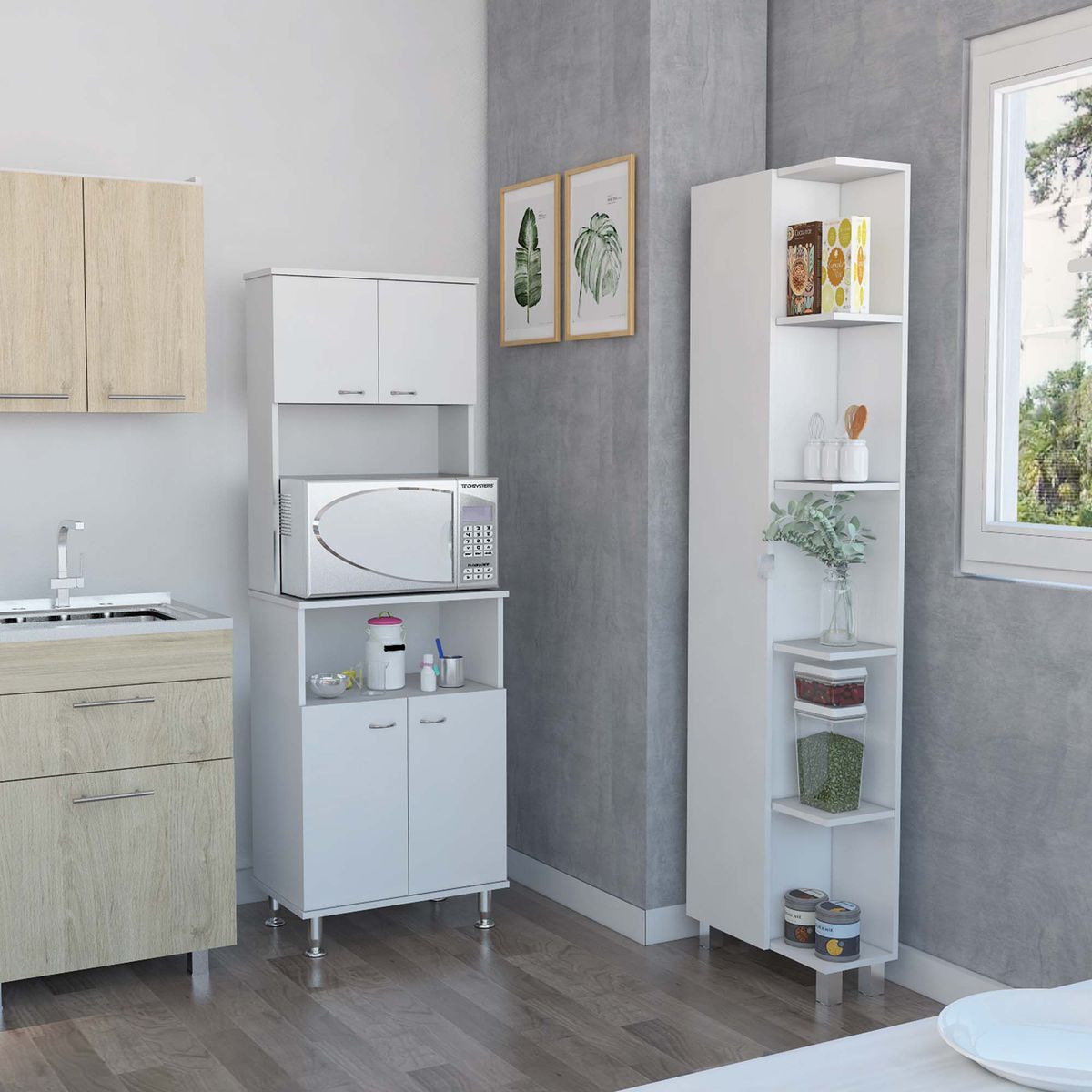 TUHOME - Combo Mueble de Cocina + Mueble Organizodr de Cocina/Baño Blanco