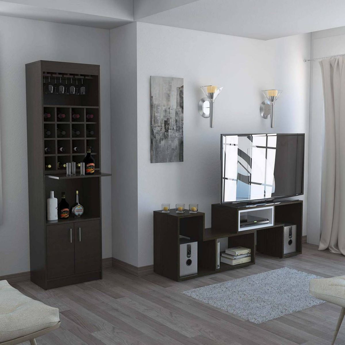 TUHOME - Combo Mesa de TV 40" Extensible + Bar Cava Beijing