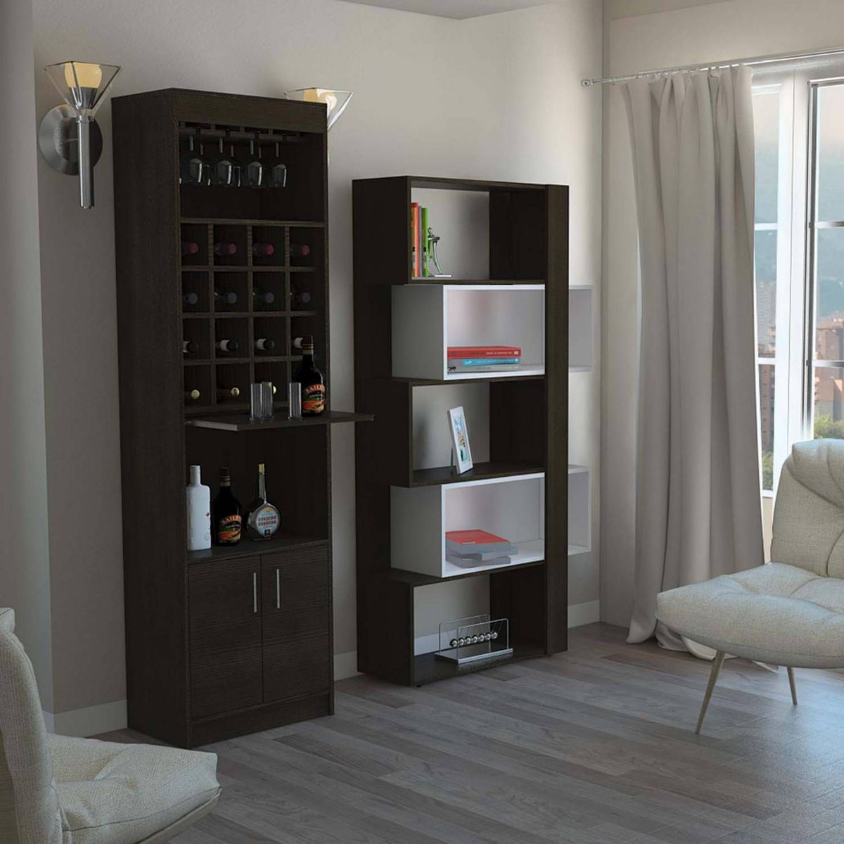 TUHOME - Combo Bar Cava + Estante Librero Beijing