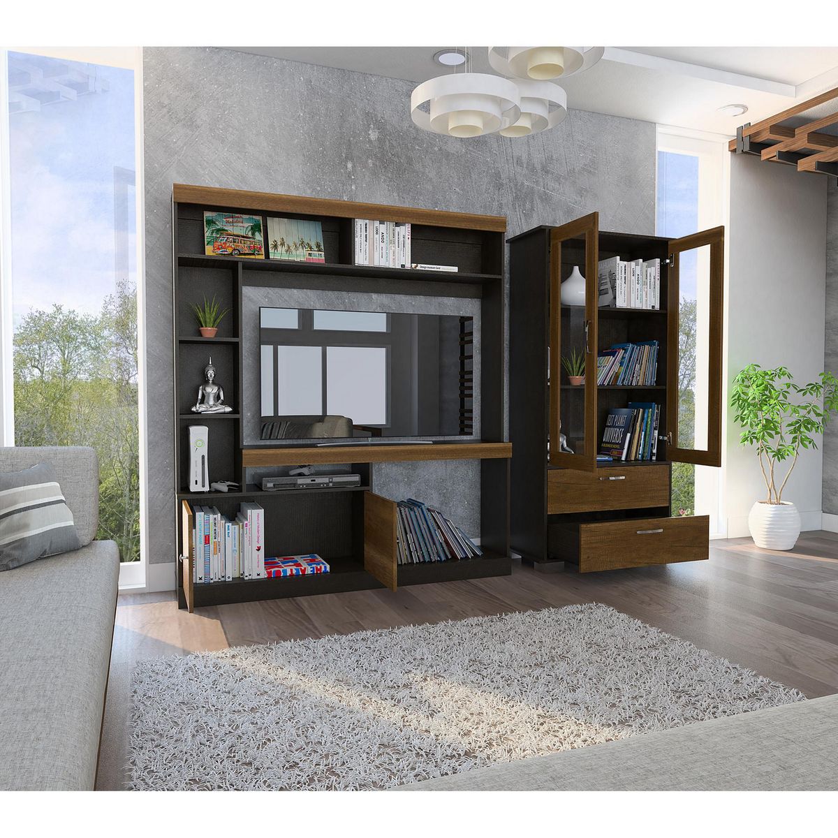 TUHOME - Combo Centro de Entretenimiento TV 52" + Vitrina Classic