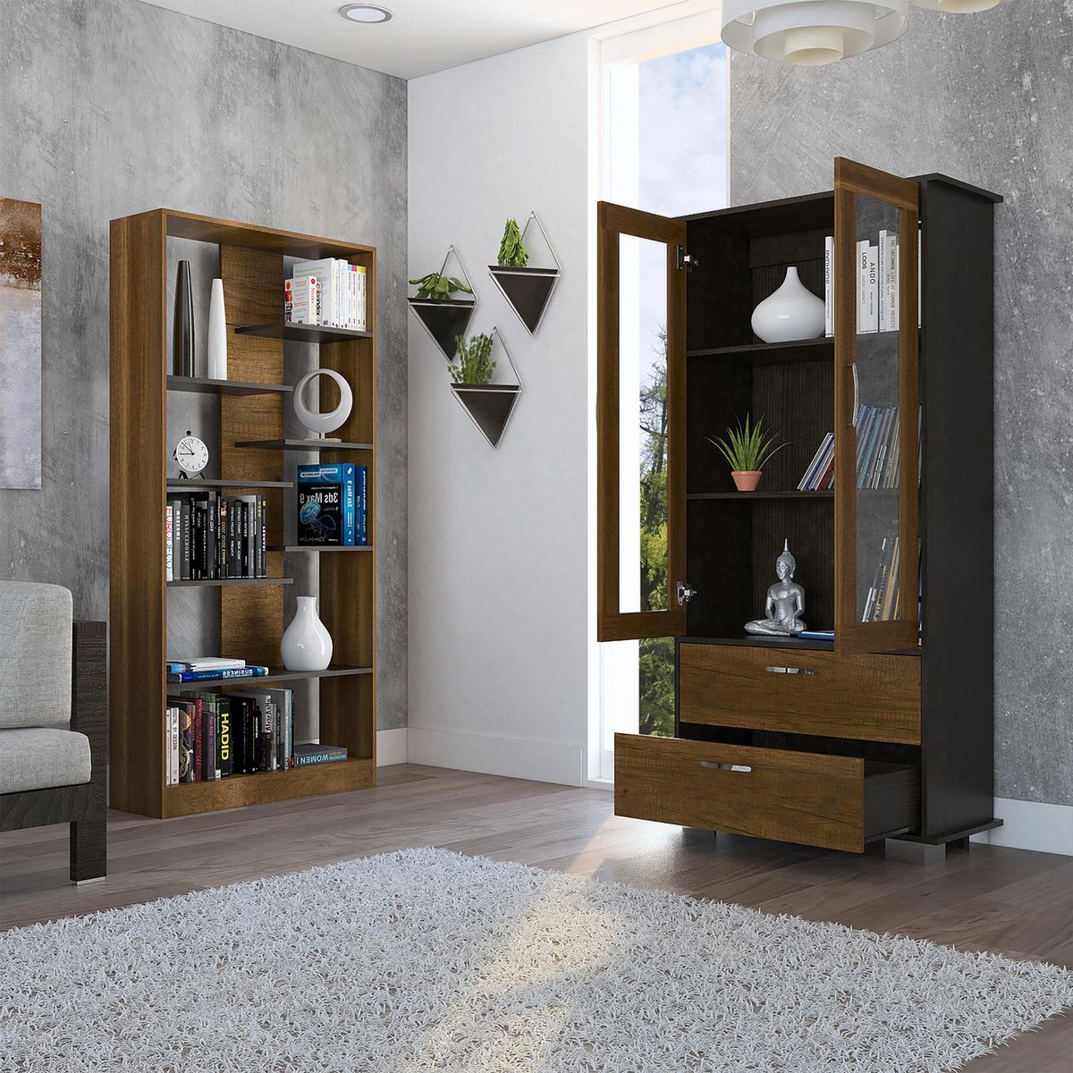 TUHOME - Biblioteca 10 Repisas + Vitrina 3 Repisas