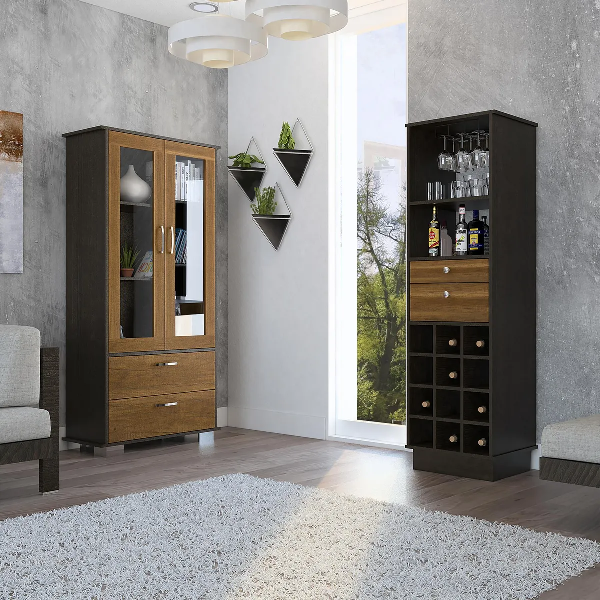 TUHOME - Bar Classic Color + Vitrina 3 Repisas