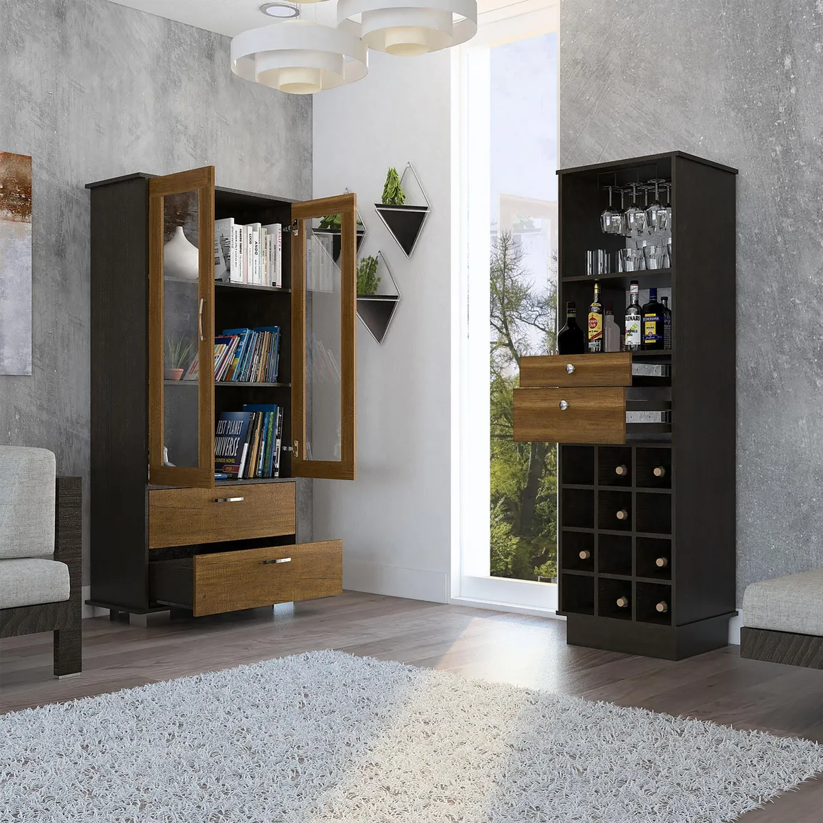 TUHOME - Bar Classic Color + Vitrina 3 Repisas