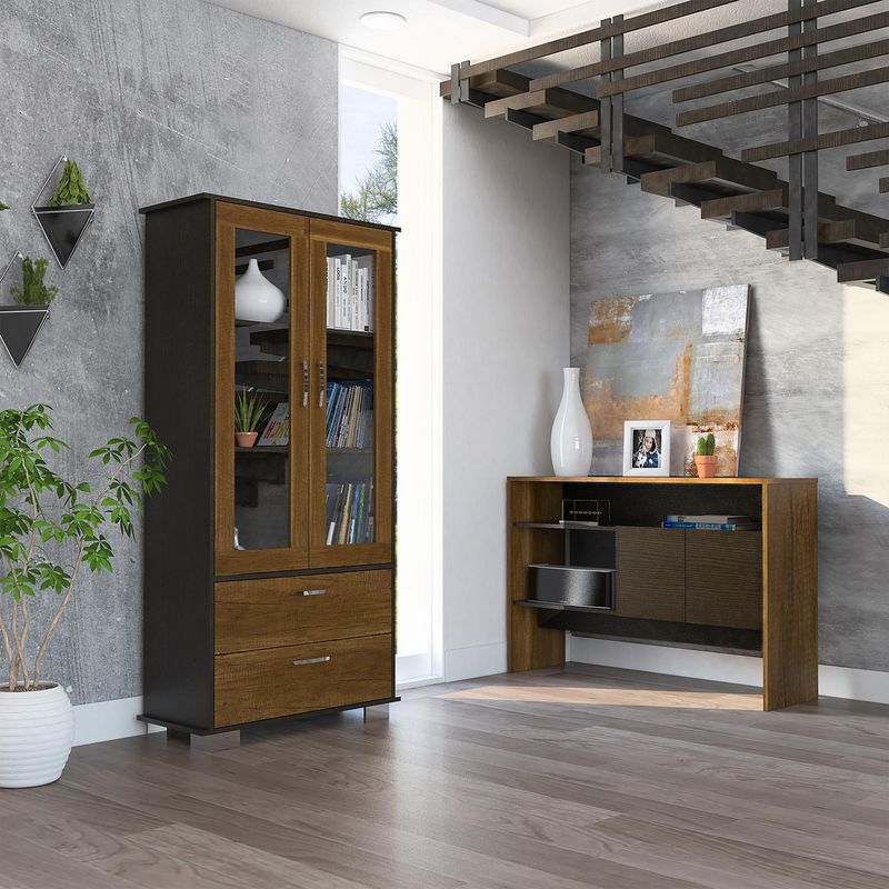 TUHOME - Combo Vitrina 3 Repisas + Mueble Auxiliar Classic Color Caramelo/Wengue