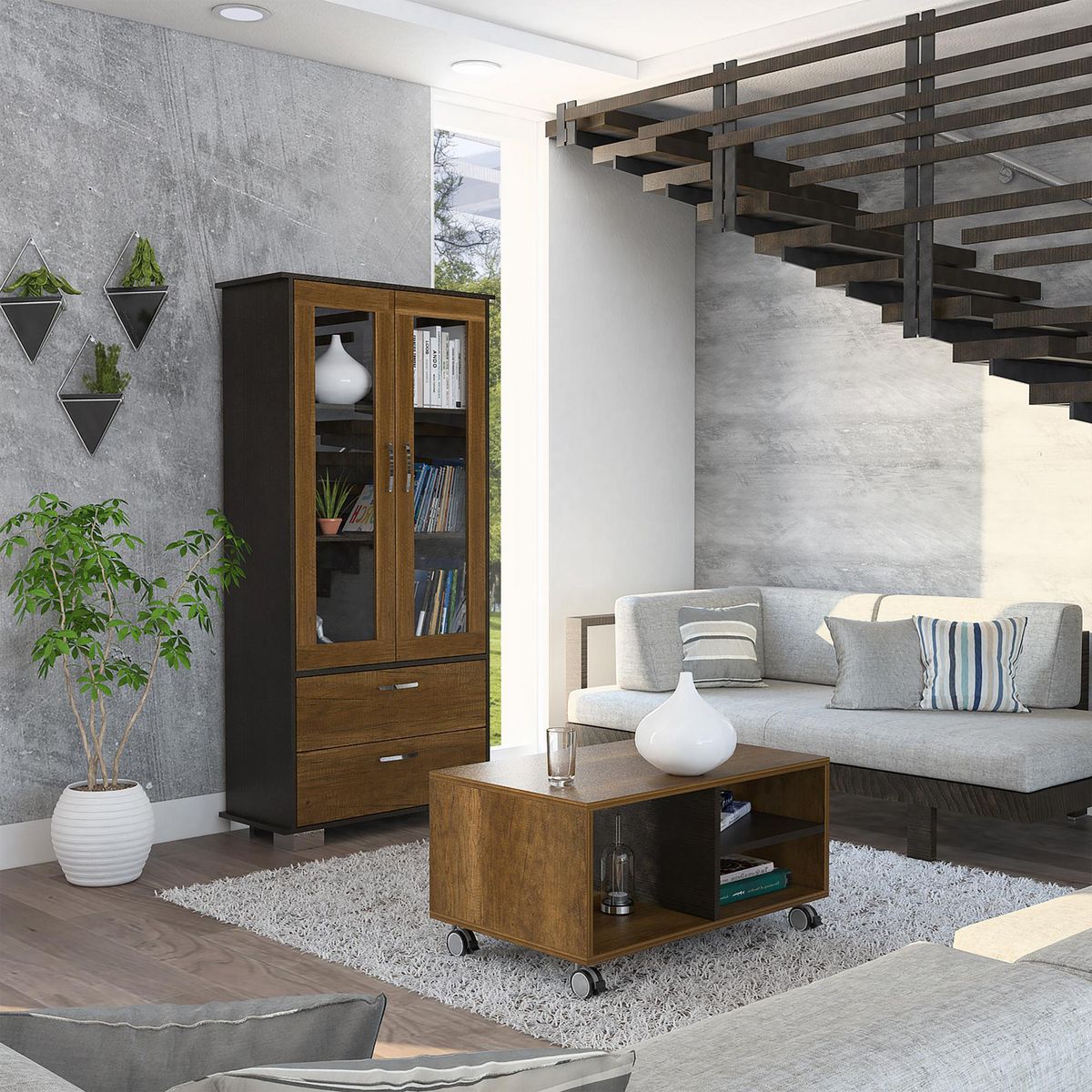 TUHOME - Combo Vitrina Estante Librero + Mesa de Centro Classic