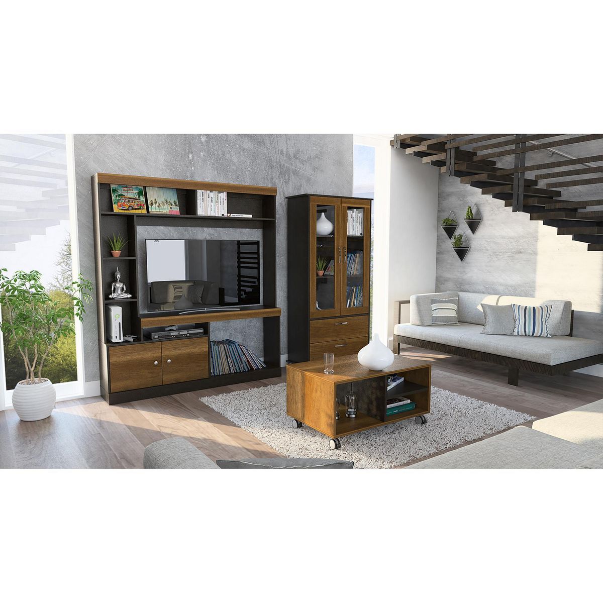 TUHOME - Combo Centro de Entretenimiento TV 52" + Vitrina + Mesa de Centro Classic
