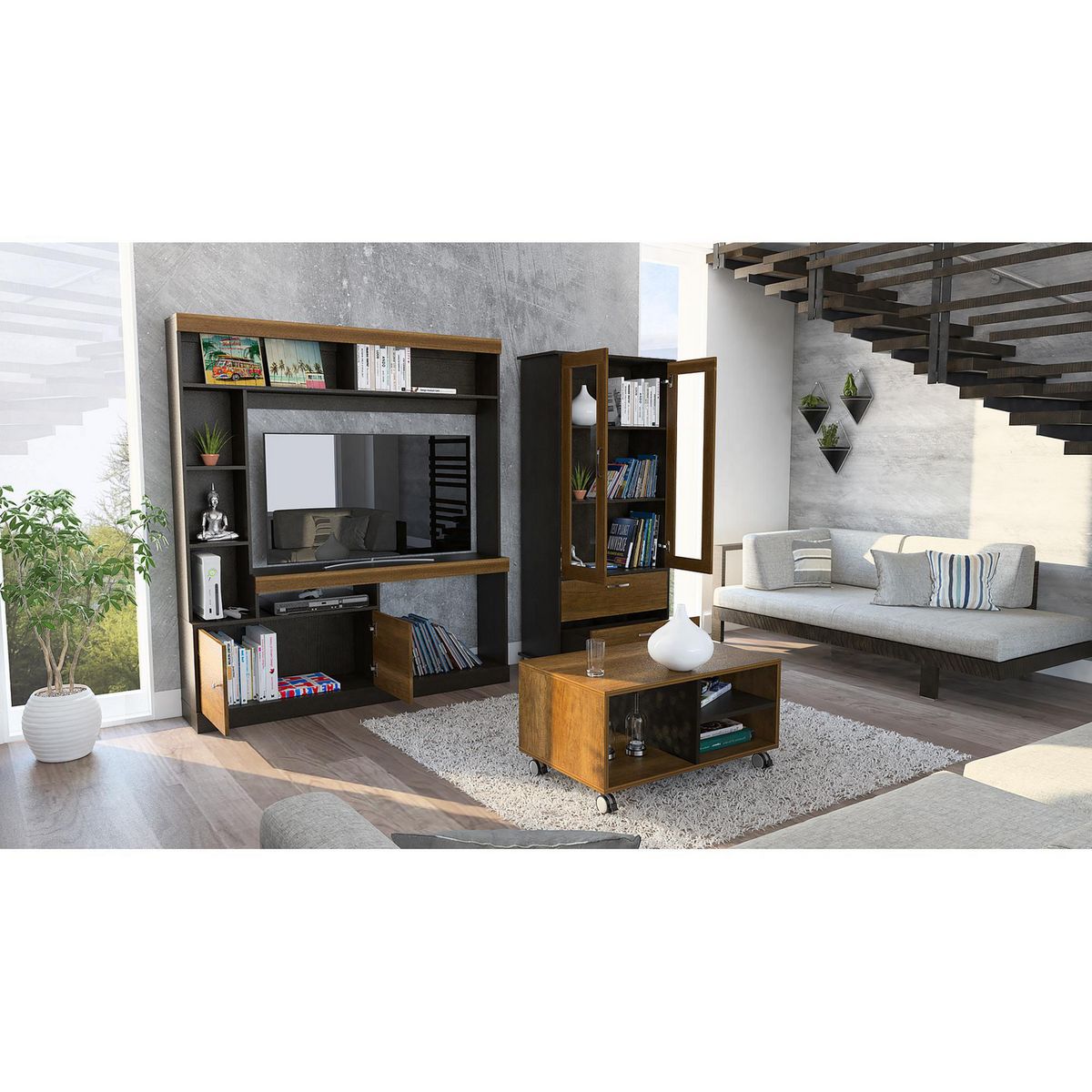 TUHOME - Combo Centro de Entretenimiento TV 52" + Vitrina + Mesa de Centro Classic