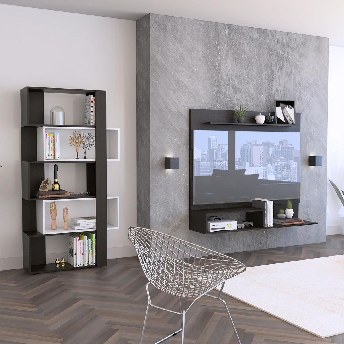 TUHOME - Combo Panel de TV 55" + Estante Librero Beijing