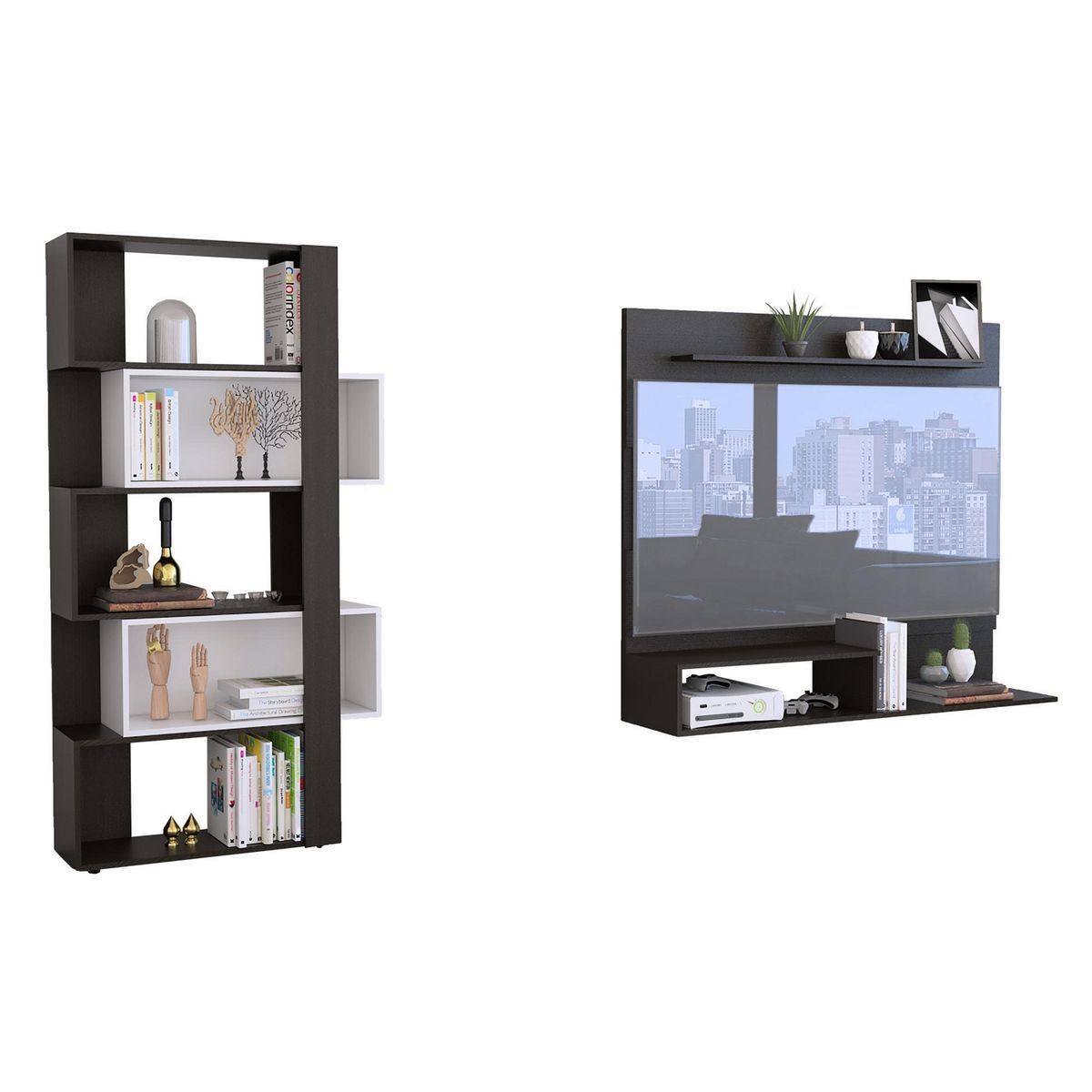 TUHOME - Combo Panel de TV 55" + Estante Librero Beijing