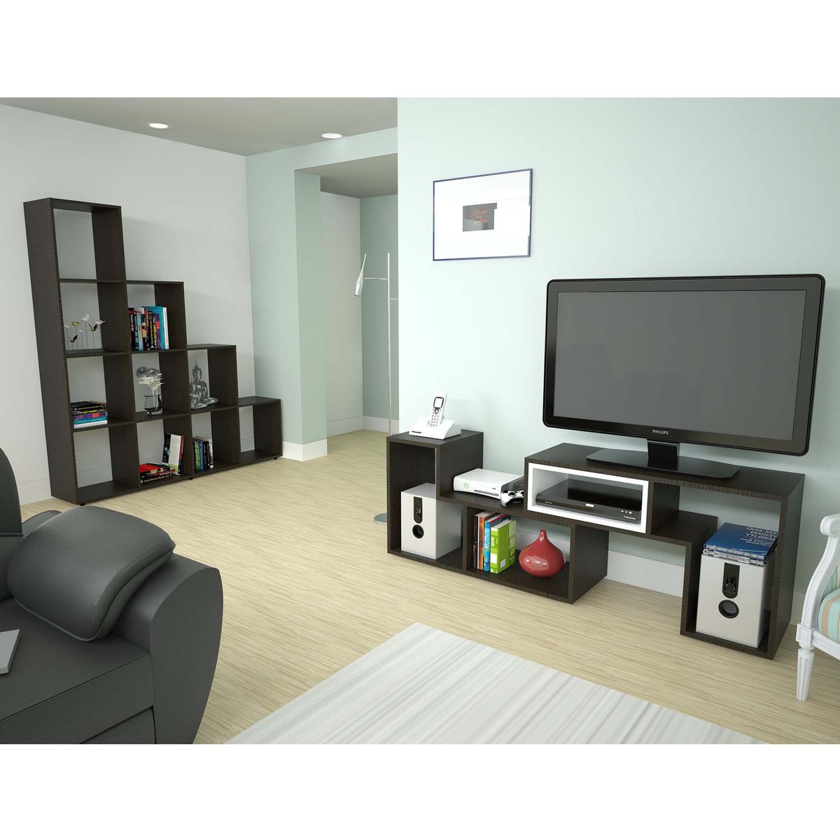 TUHOME - Combo Mesa de TV 40" Extensible + Biblioteca Librero Beijing