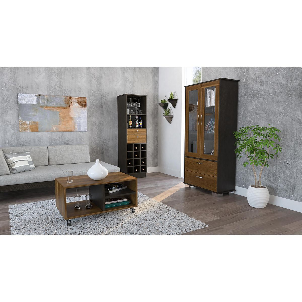 TUHOME - Combo Vitrina + Bar Cava + Mesa de Centro Classic