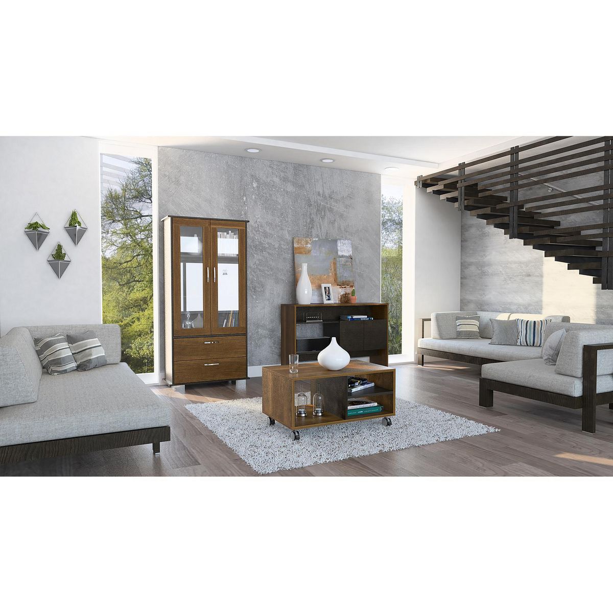 TUHOME - Combo Vitrina + Mueble Auxiliar + Mesa de Centro Classic