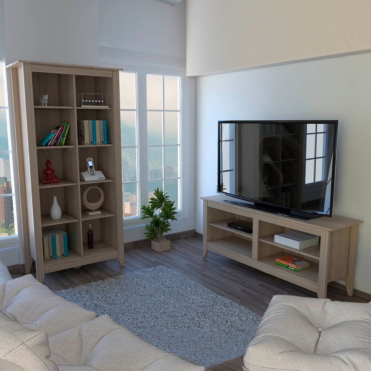 TUHOME - Combo Mesa de TV 65" + Estante Librero Essential