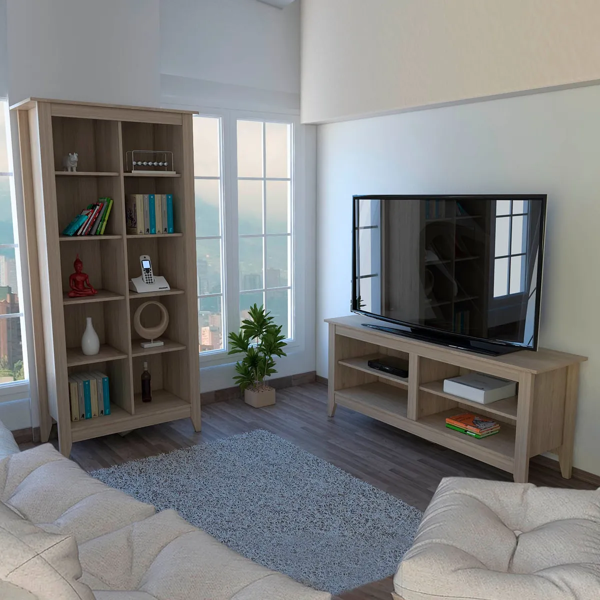 TUHOME - Combo Mesa de TV 65" + Estante Librero Essential