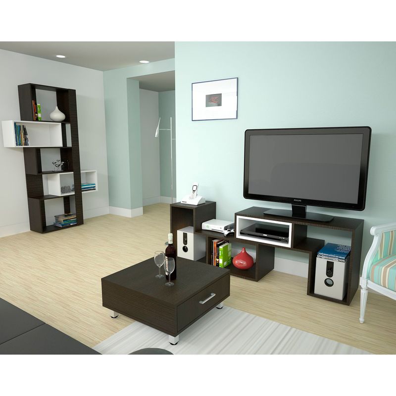 TUHOME - Mesa TV Beiging 40" + Biblioteca 7 Repisas + Mesa de Centro