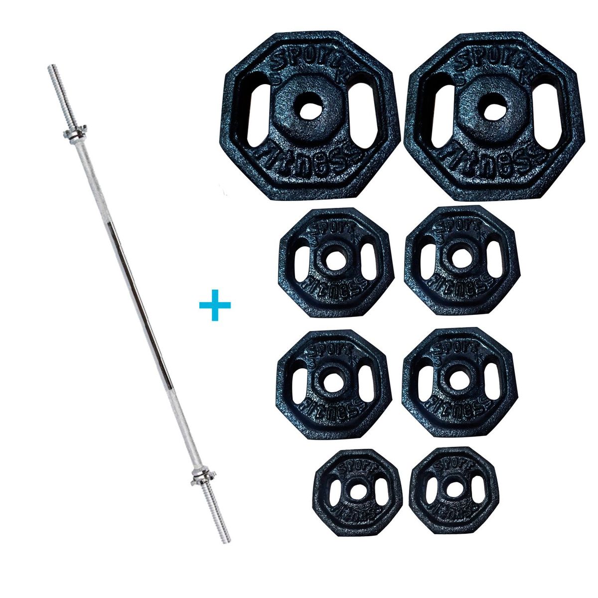 SPORTFITNESS - Pack Pesas Barra Recta 26 kilos Discos 3kg 5kg 2kg Hexagonales