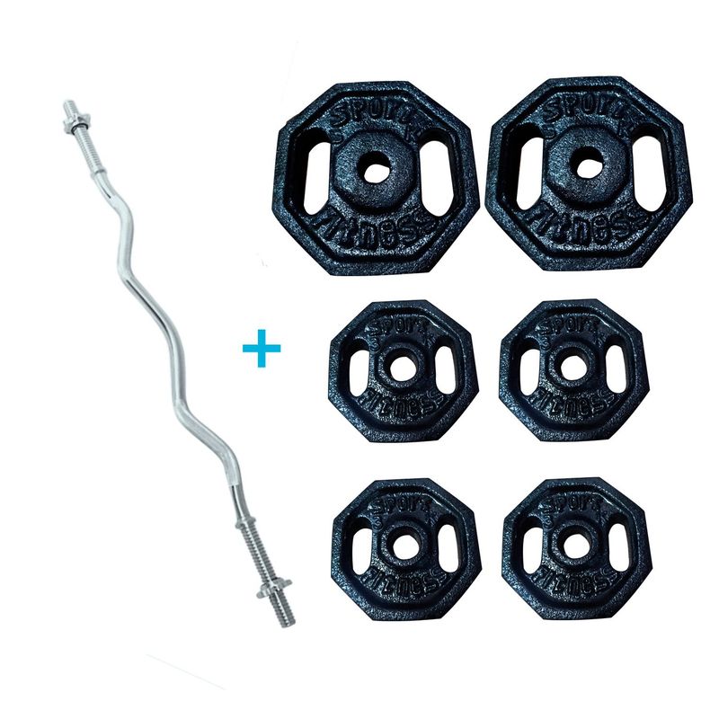 SPORT FITNESS - Pack de Pesas Barra Zeta 22 kilos Discos 3kg 5kg Hexagonales