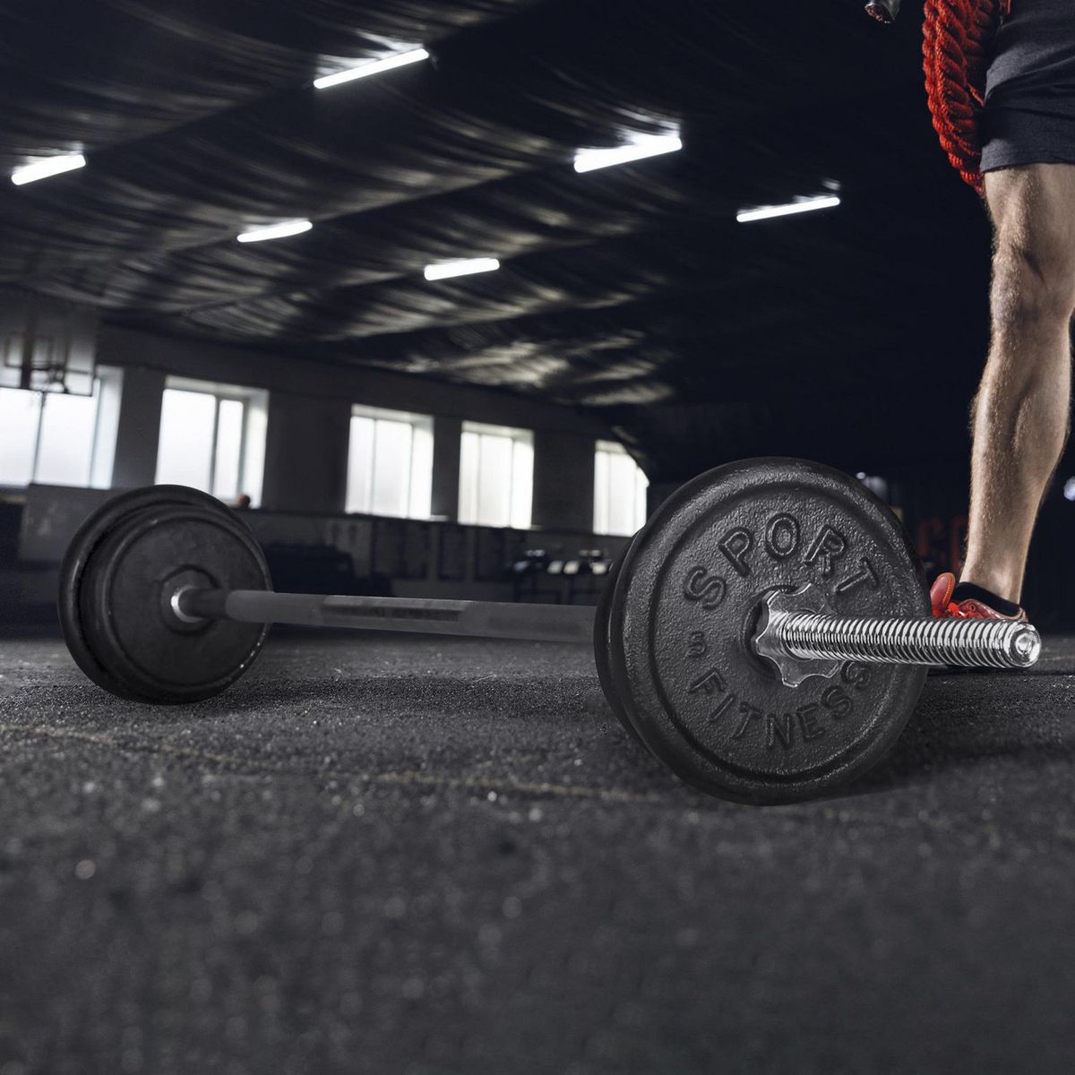 SPORTFITNESS - Pack de Pesas 22kg Redonda + Barra Recta