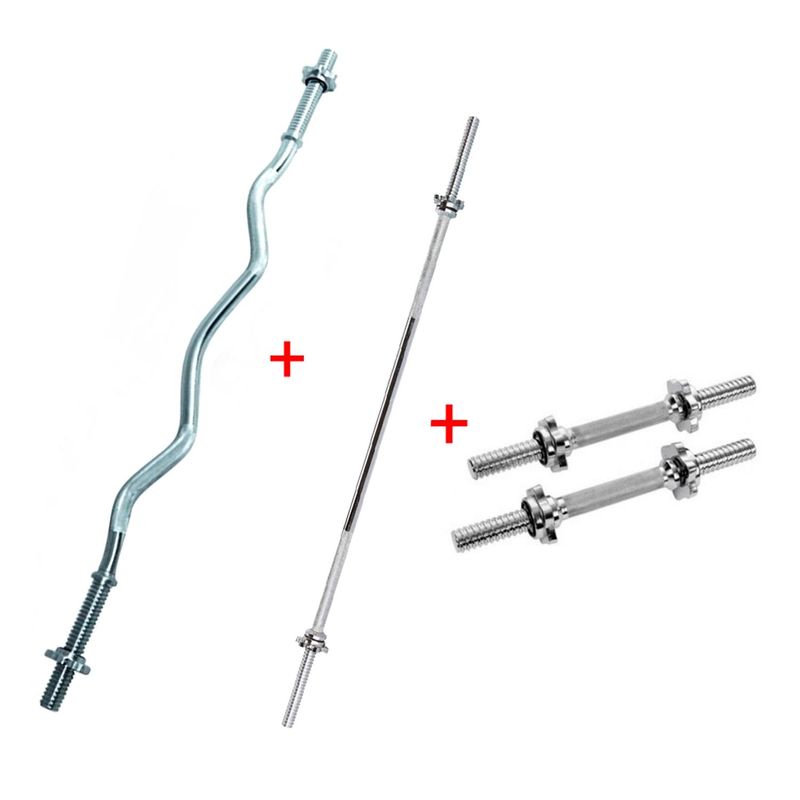 SPORT FITNESS - Pack de Barra Recta + Curva + 2 Manubrio