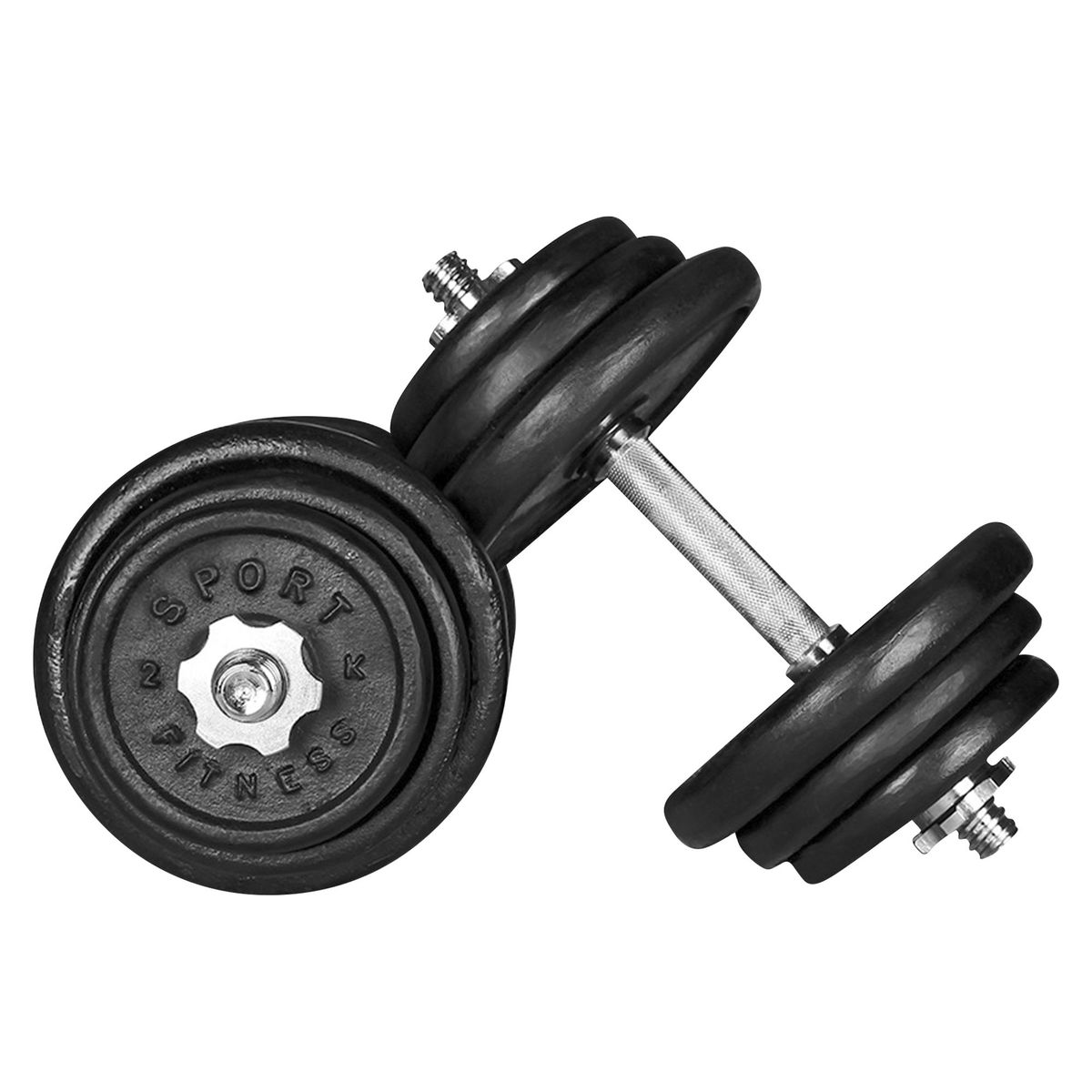 SPORTFITNESS - Set de Pesas Redondas 40kg con Mancuerda