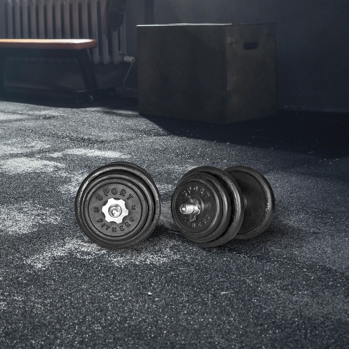 SPORTFITNESS - Set de Pesas Redondas 40kg con Mancuerda