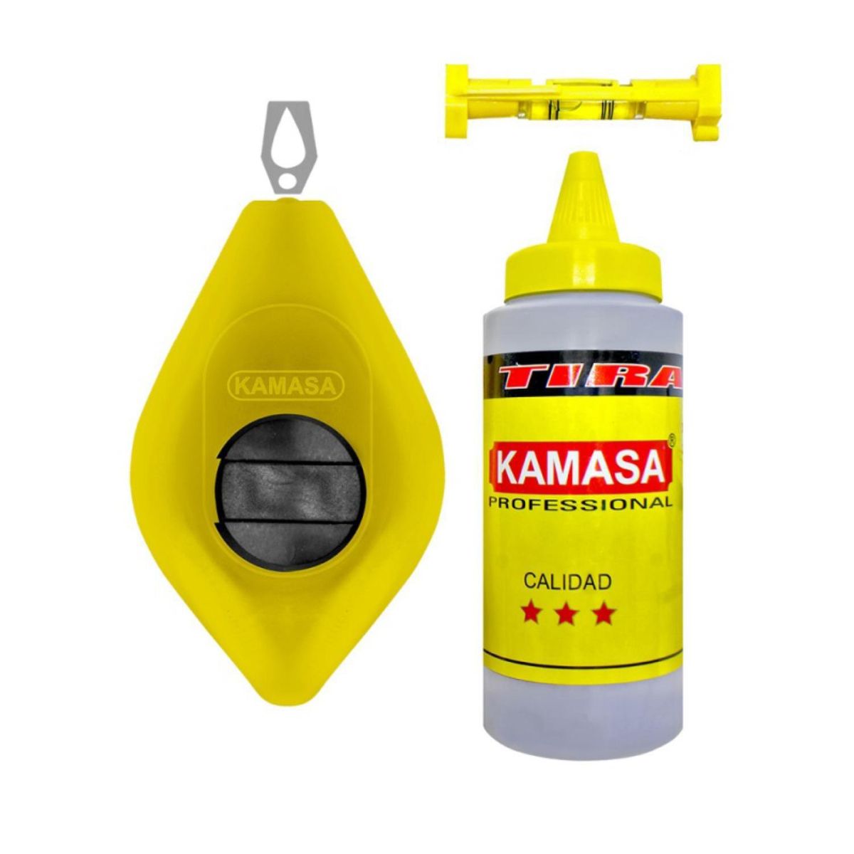 KAMASA - Tiralinea para Albañil 15m + Nivel con Tinta en Polvo Kamasa