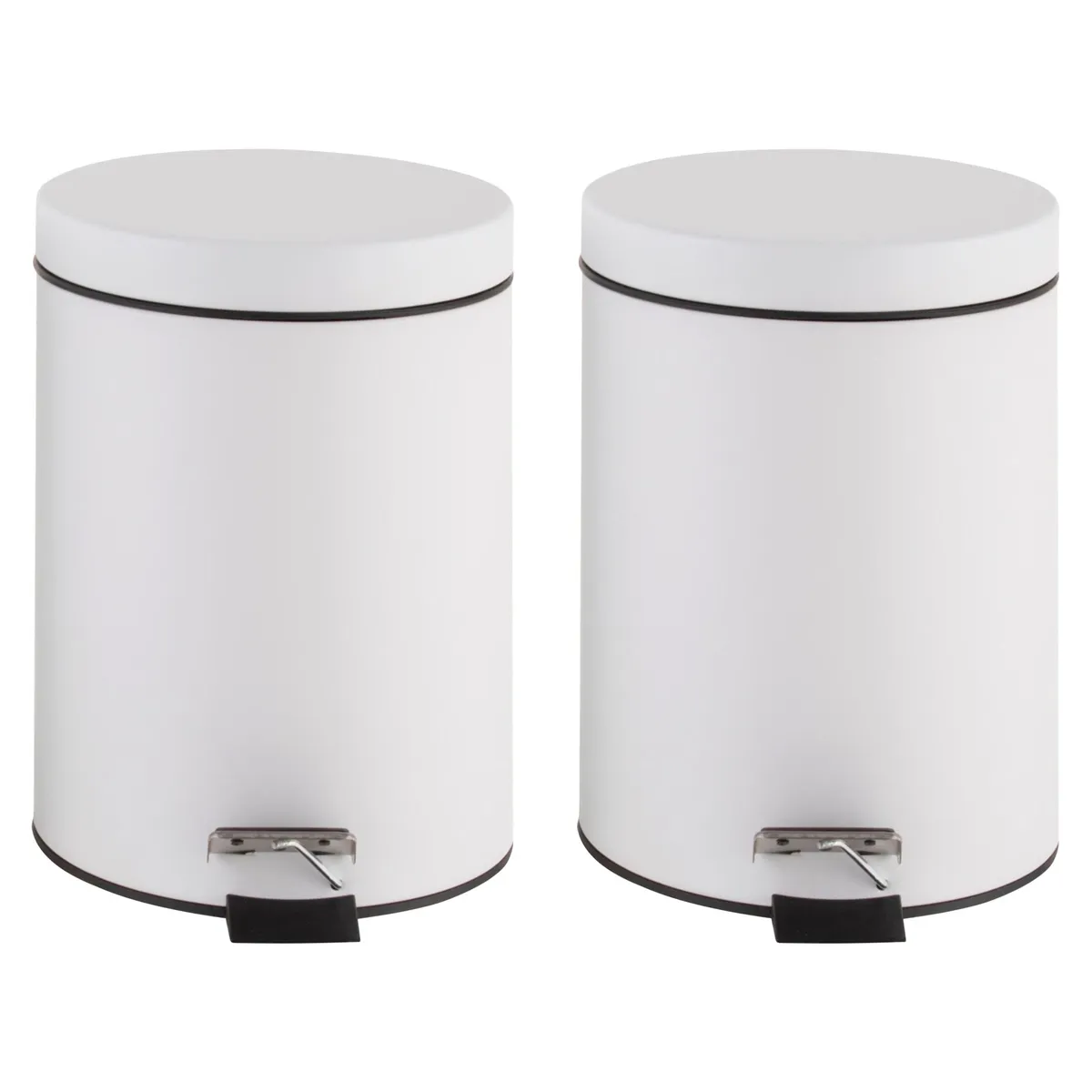 JUST HOME COLLECTION - Set Papeleras Redondas de Metal con Pedal Blancas 5L