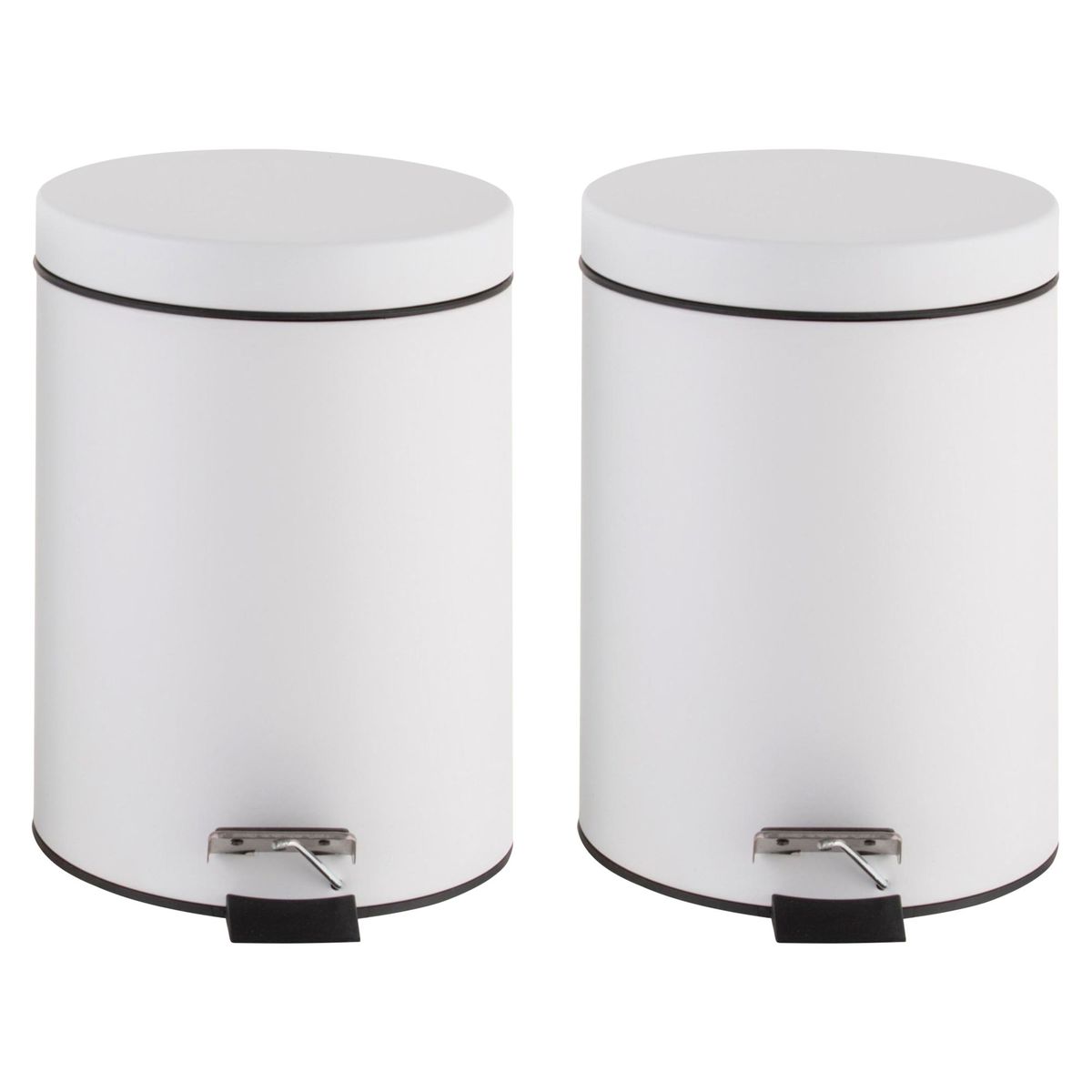 JUST HOME COLLECTION - Set Papeleras Redondas de Metal con Pedal Blancas 5L