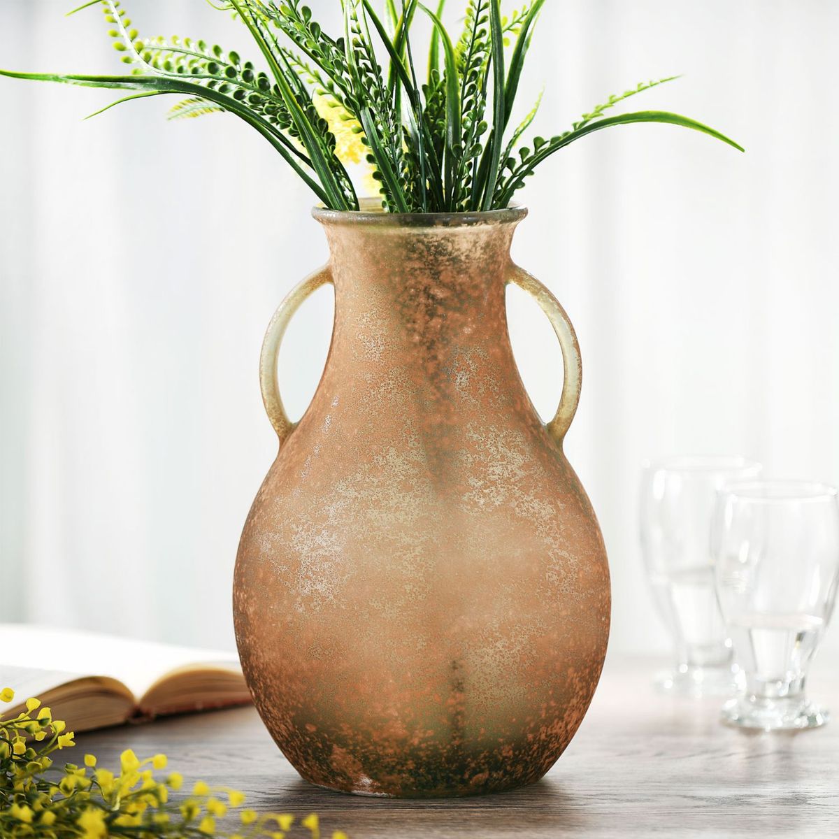 HOMY - Jarrón Cantaro Vidrio Marrón 20x32cm