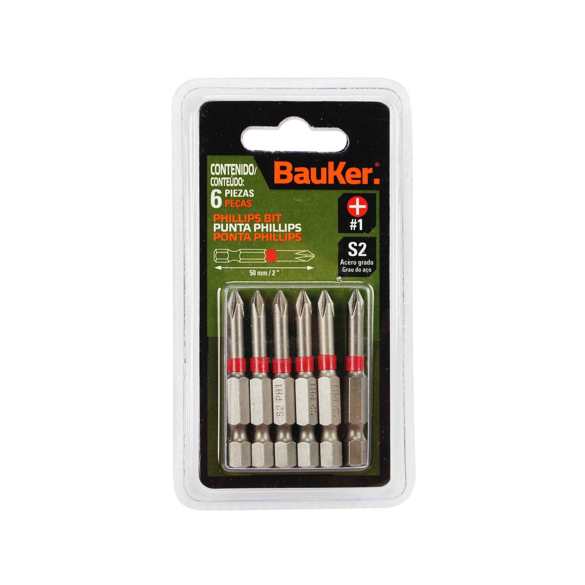 BAUKER - Set 6 Puntas Phillips #1x50mm