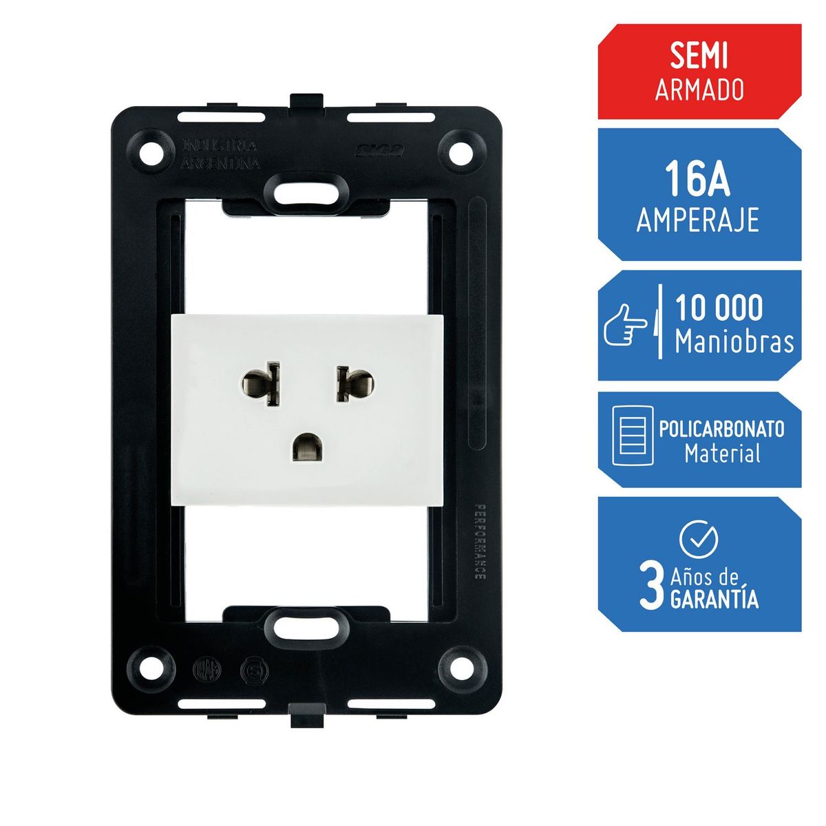 SICA - Tomacorriente Simple Universal + Tierra Silight Blanco