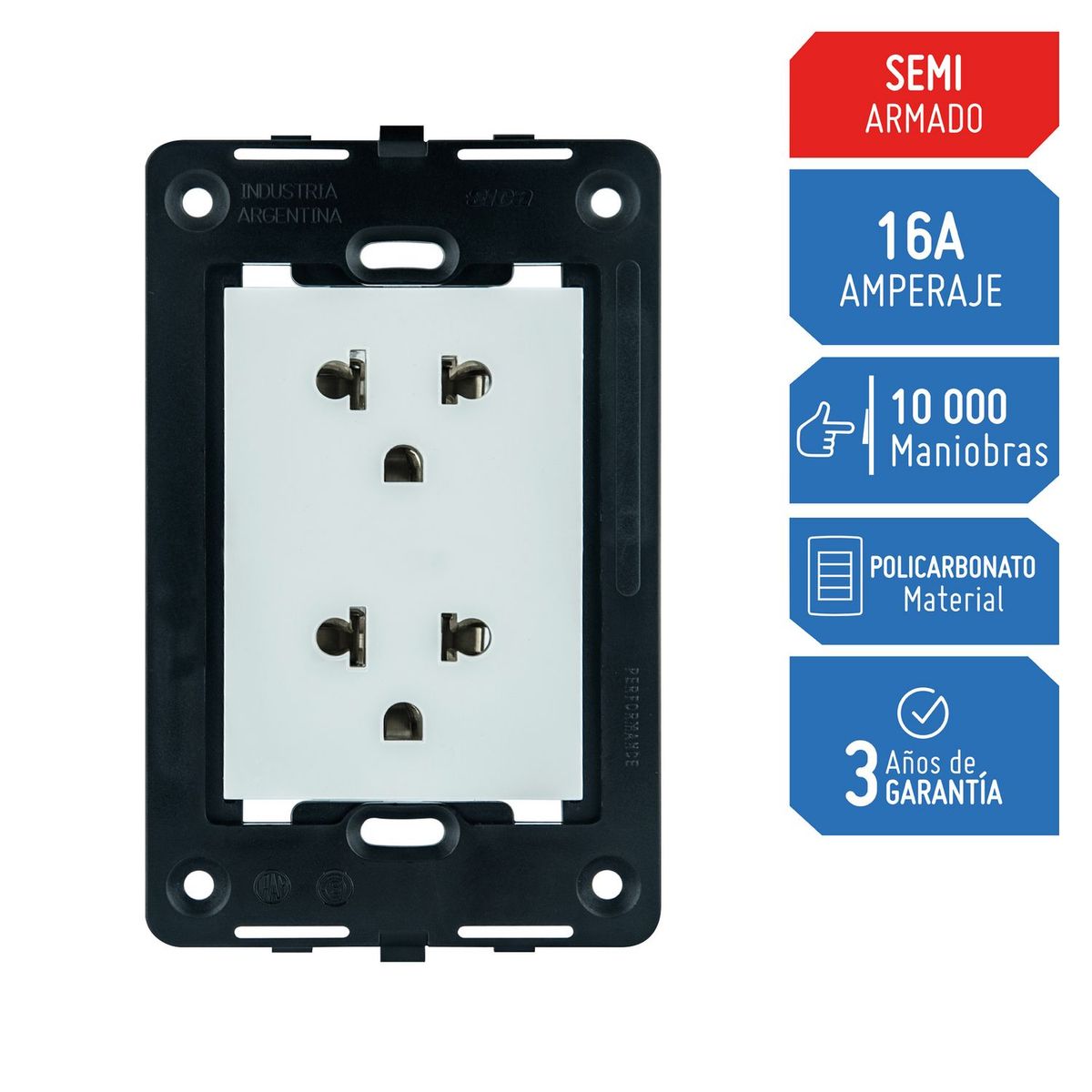 SICA - Tomacorriente Doble Universal + Tierra Silight Blanco