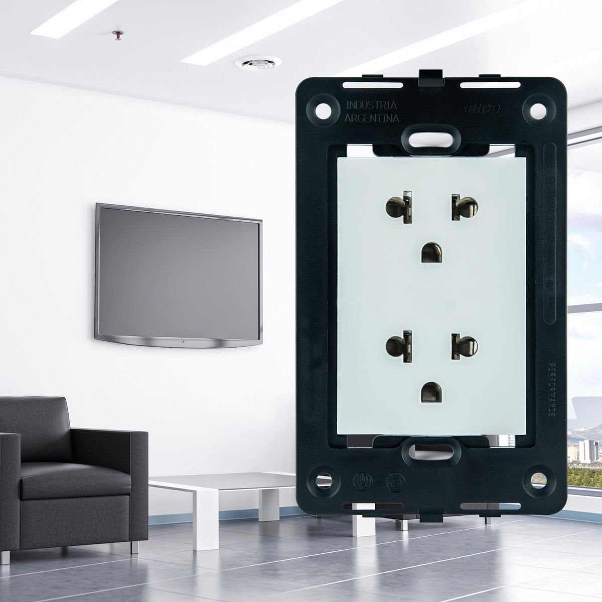 SICA - Tomacorriente Doble Universal + Tierra Silight Blanco