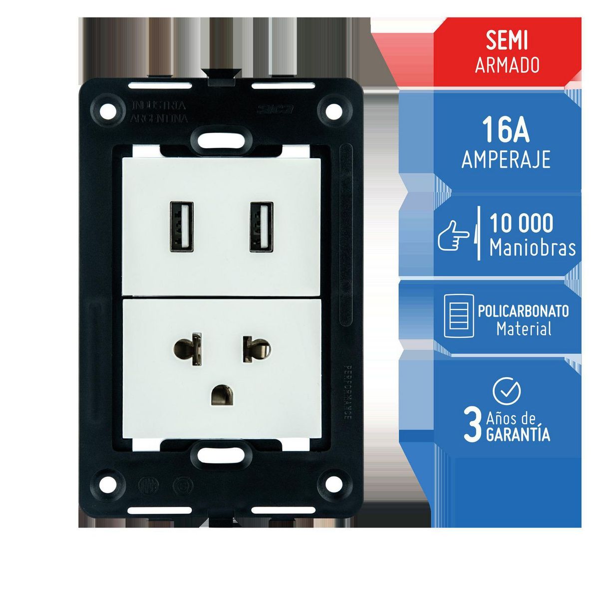 SICA - Tomacorriente Universal + 1usb Silight Blanco