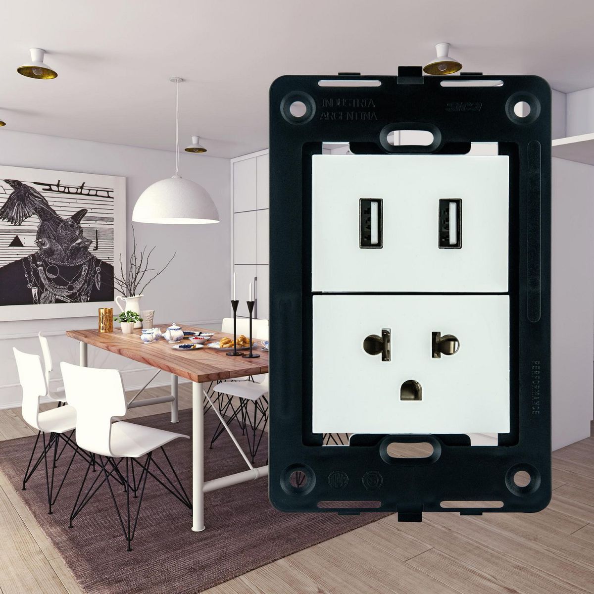 SICA - Tomacorriente Universal + 1usb Silight Blanco