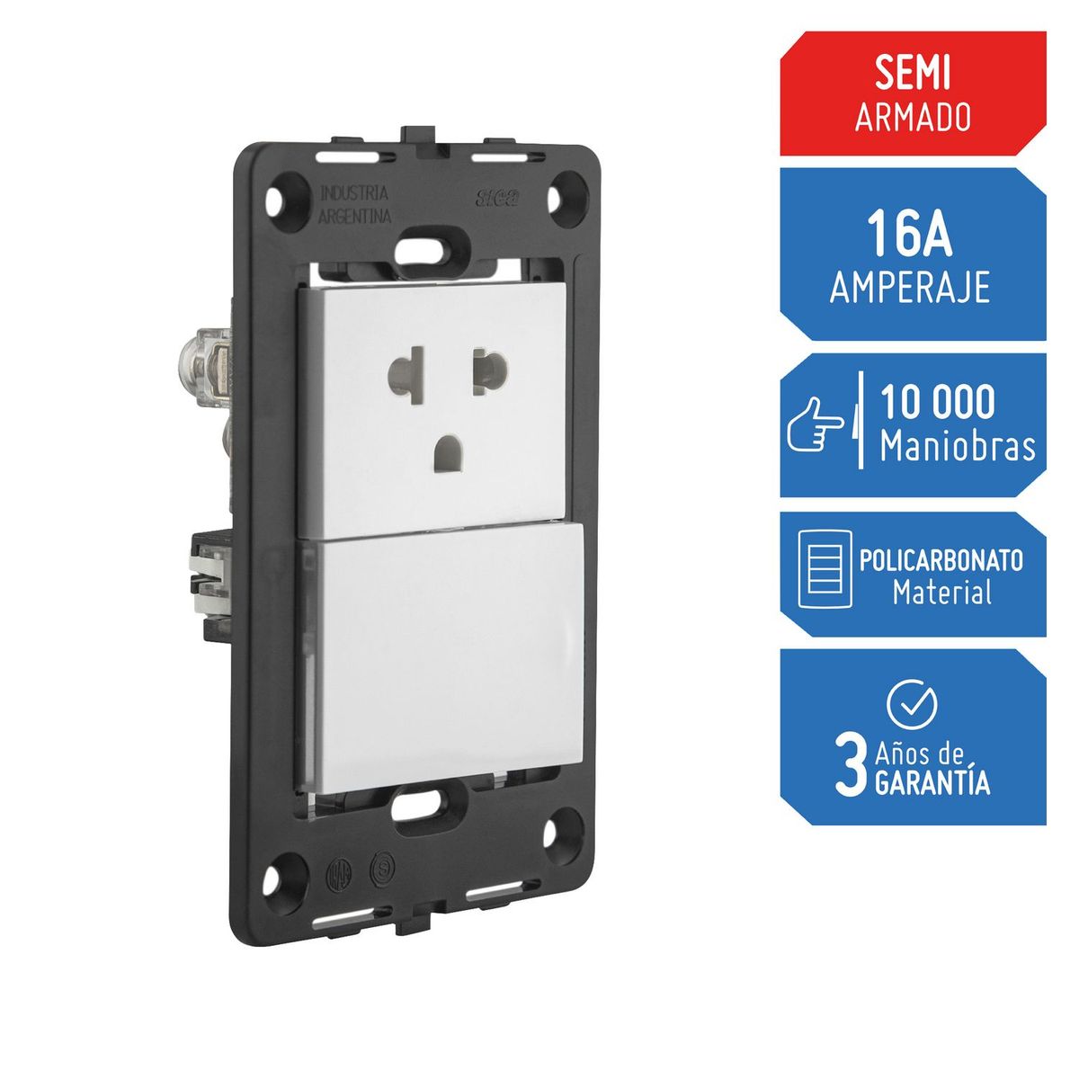 SICA - Tomacorriente Simple Universal + Tierra Silight Blanco