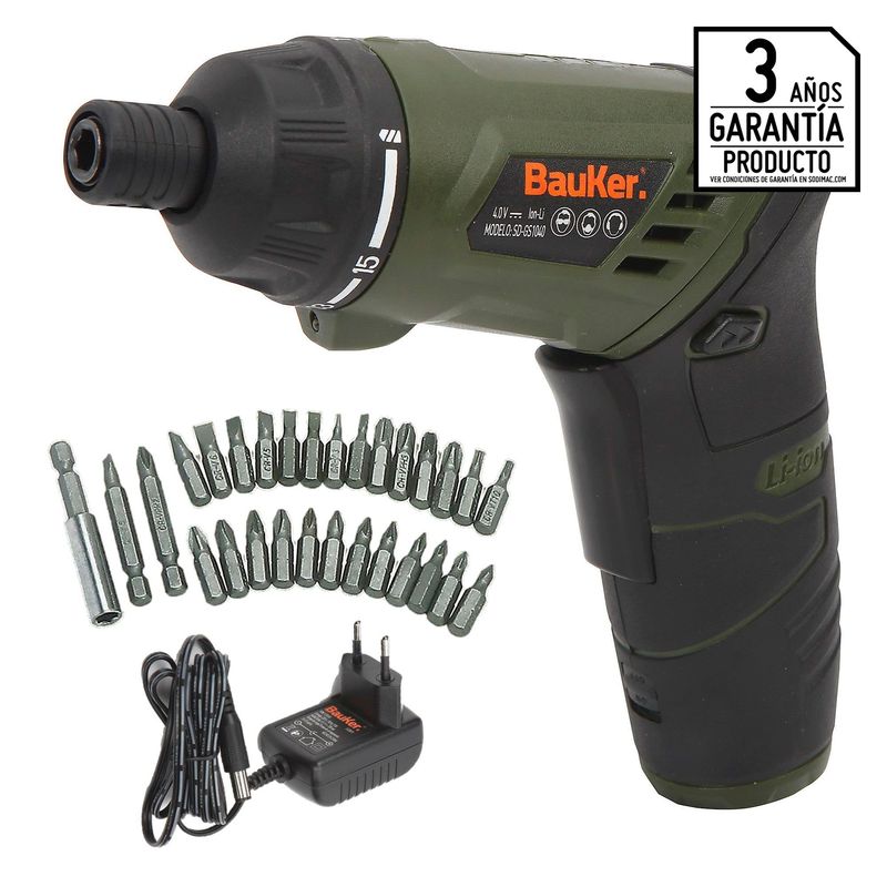 BAUKER - Atornillador 1/4" 4V Inalámbrico + 29 accesorios
