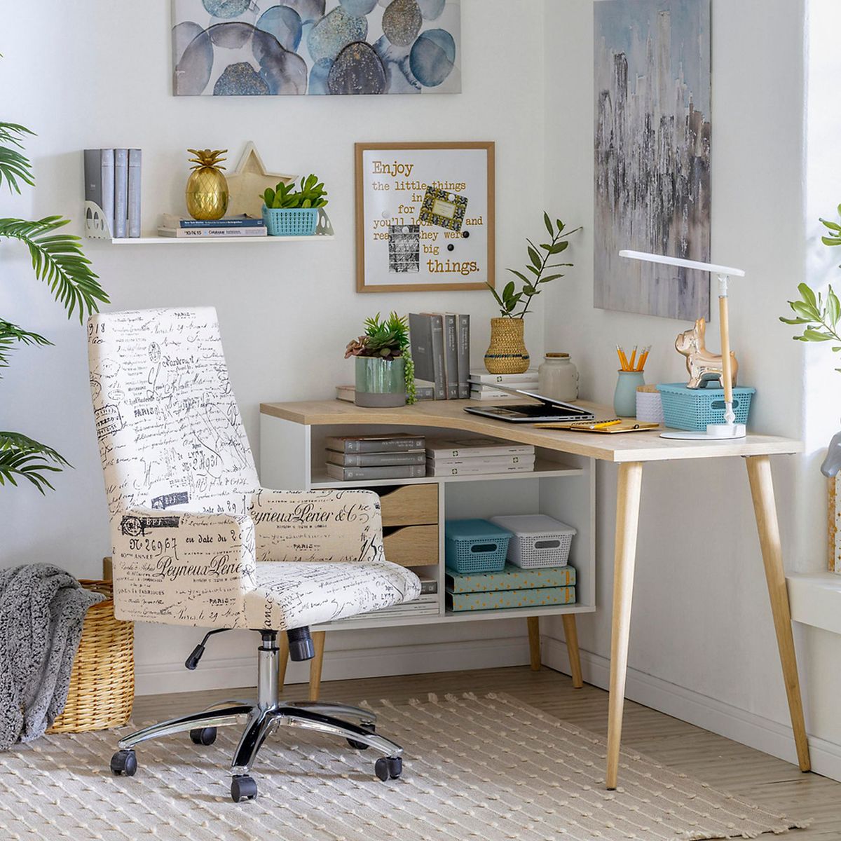 TVILUM - Escritorio en L Blanco/Natural Melamina Oslo