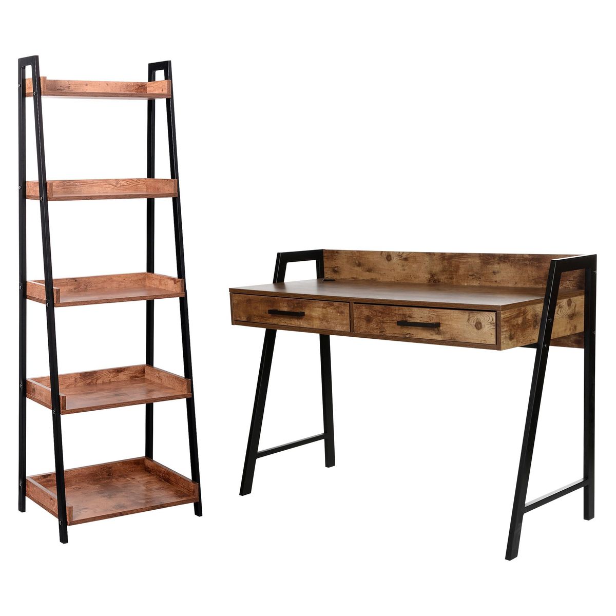  - Escritorio con Entrada USB Rocky Hill + Estante 5 Repisas 152x51x35cm