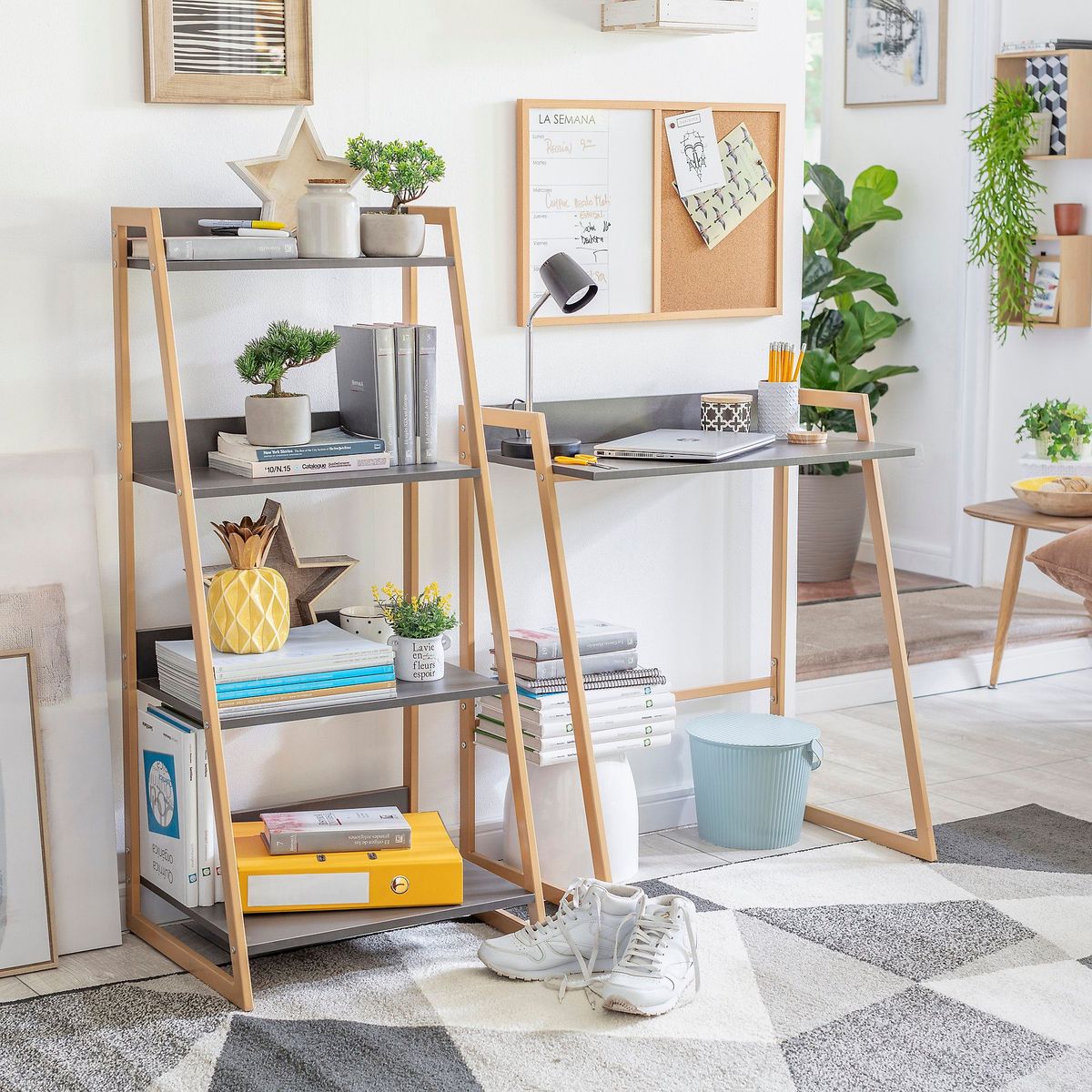 JUST HOME COLLECTION - Escritorio Negro Melamina Makatana con Estante