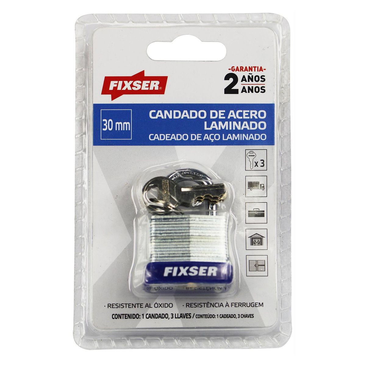 FIXSER - Candado de Acero Inoxidable Laminado Fixser 30 mm