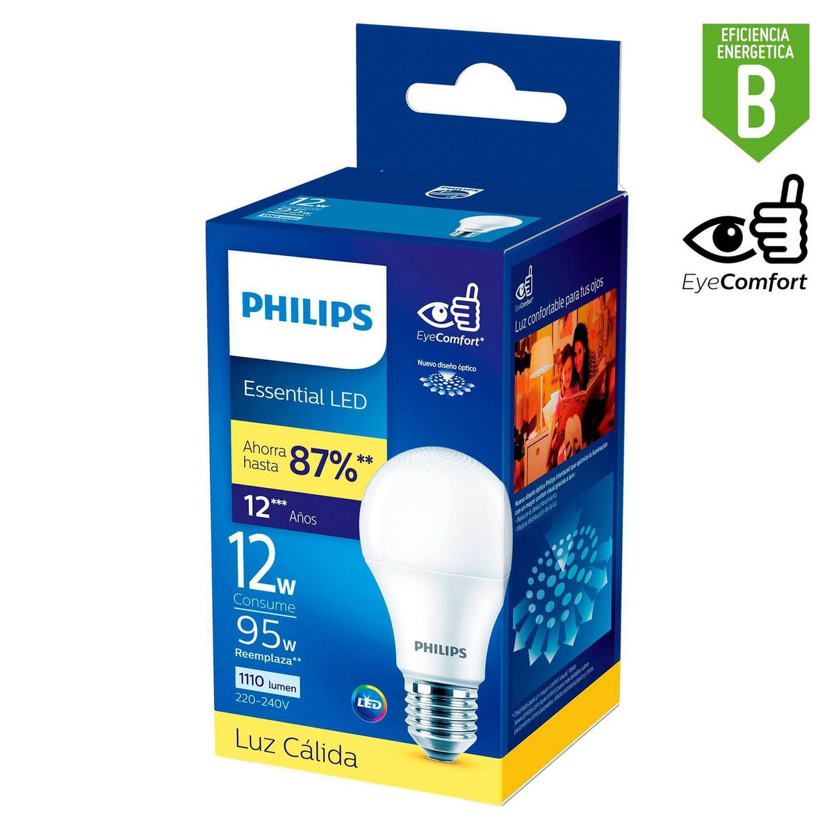 PHILIPS - Foco LED Bulbo A60 E27 12W Luz Amarilla