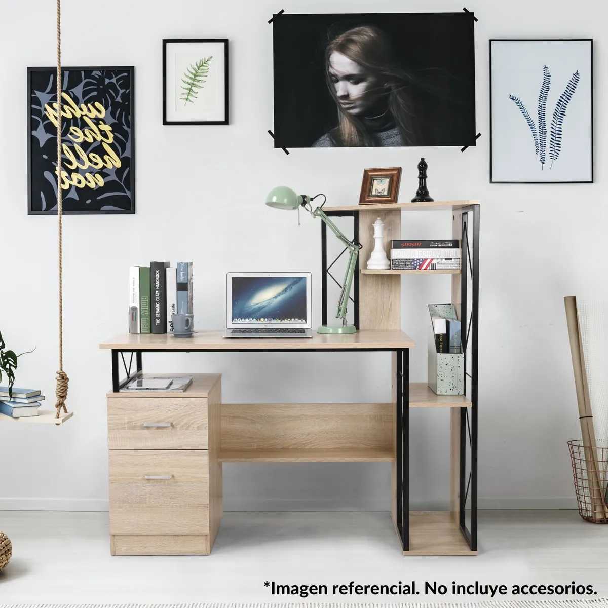 JUST HOME COLLECTION - Escritorio Roble Melamina Porto con Estante