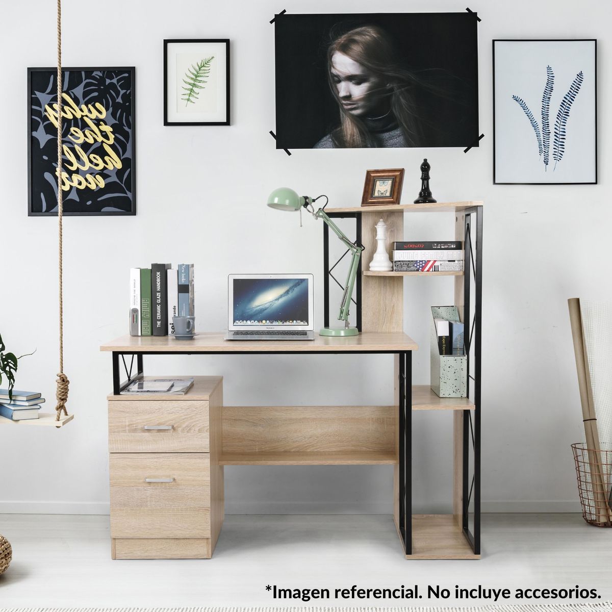 JUST HOME COLLECTION - Escritorio Roble Melamina Porto con Estante