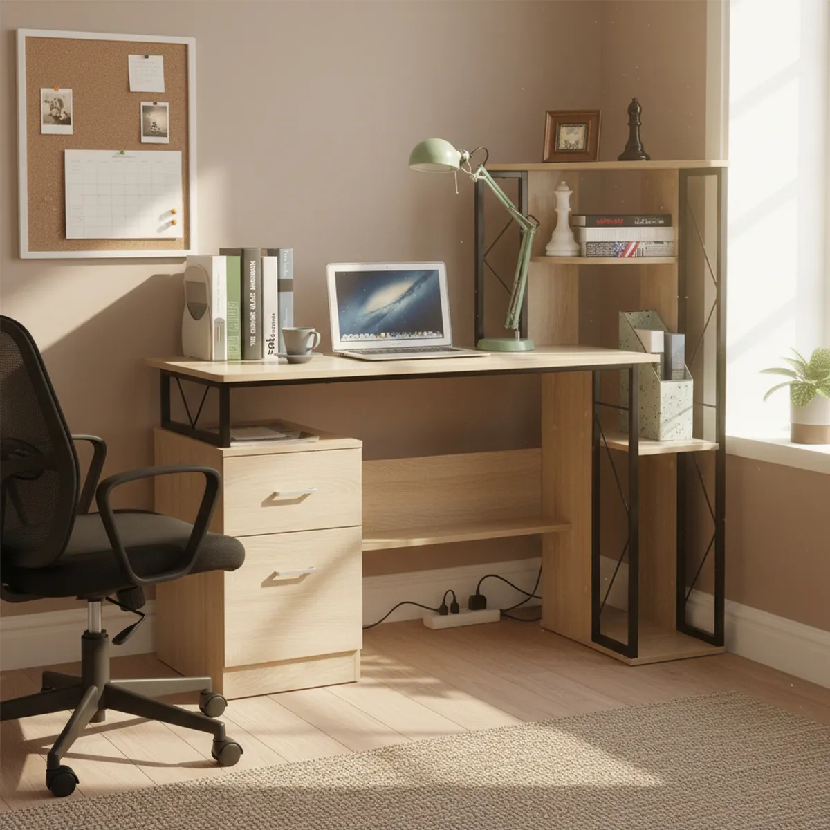 JUST HOME COLLECTION - Escritorio Roble Melamina Porto con Estante