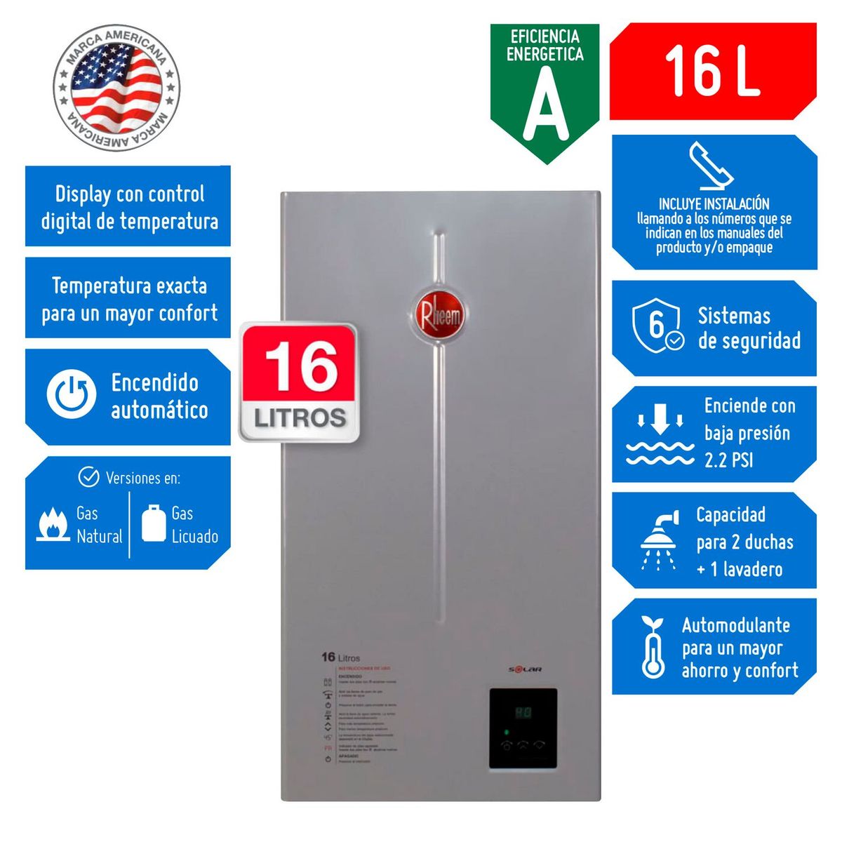 RHEEM - Terma a Gas Rheem GLP 16 litros