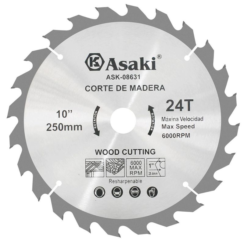 ASAKI - Disco Sierra para Madera 10" 250mm 24 Dientes Asaki