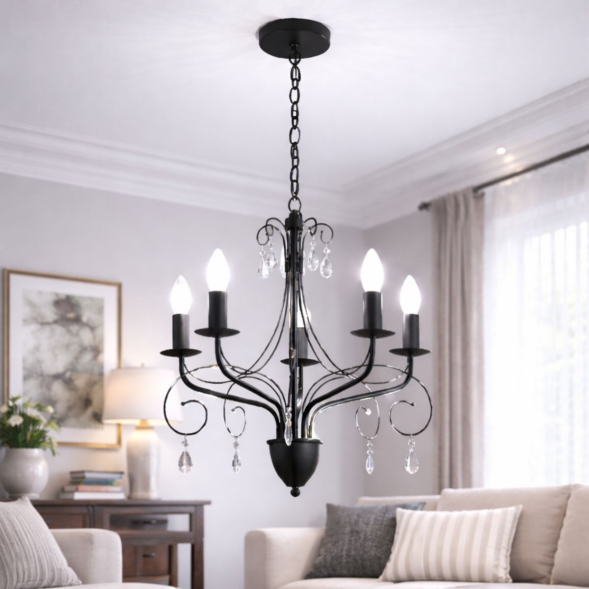 JUST HOME COLLECTION - Lámpara Colgante de Techo 5 Luces Blacken Negra