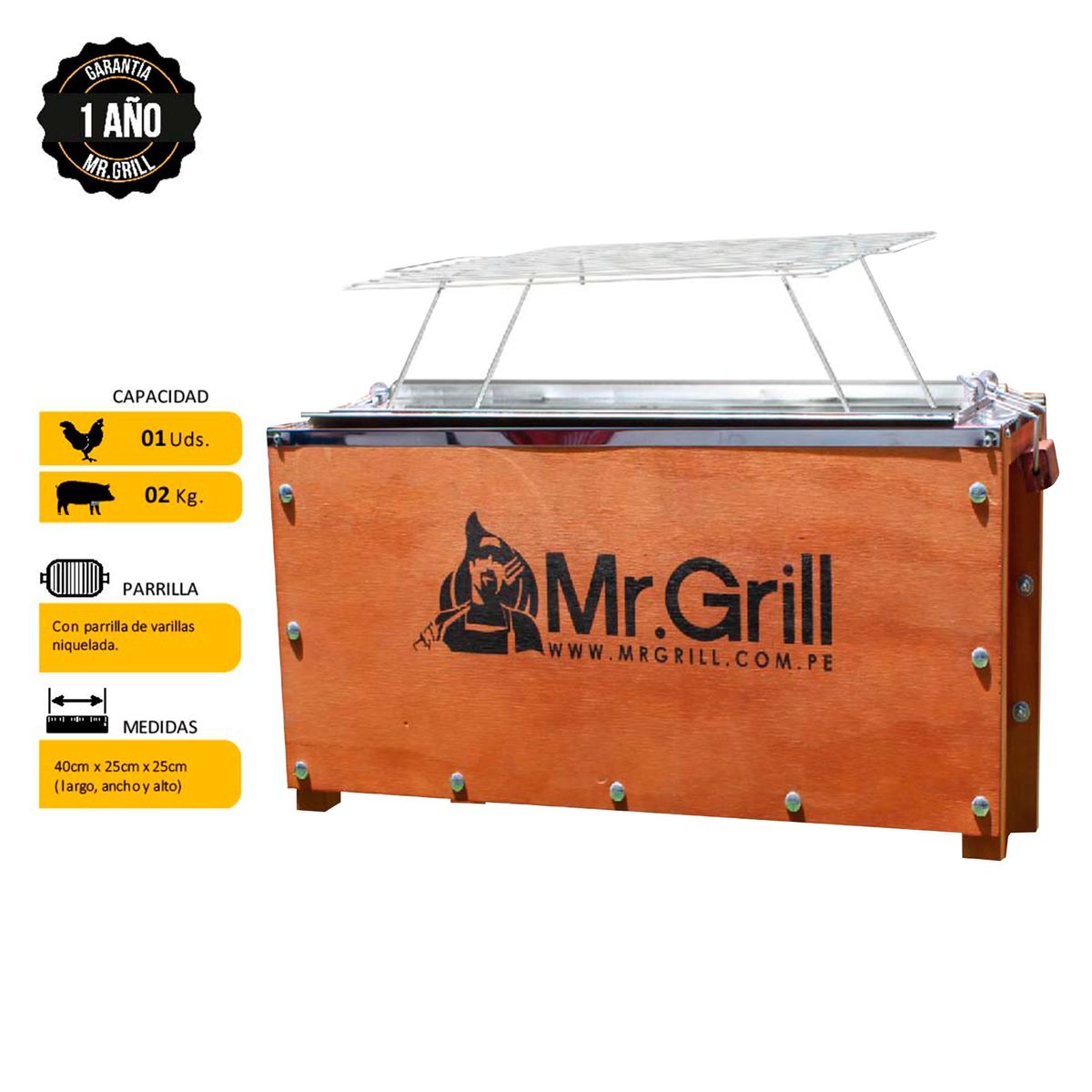 MR GRILL - Caja China Madera Pino/ Acero Galvanizado Mr Grill 23X37 Cm