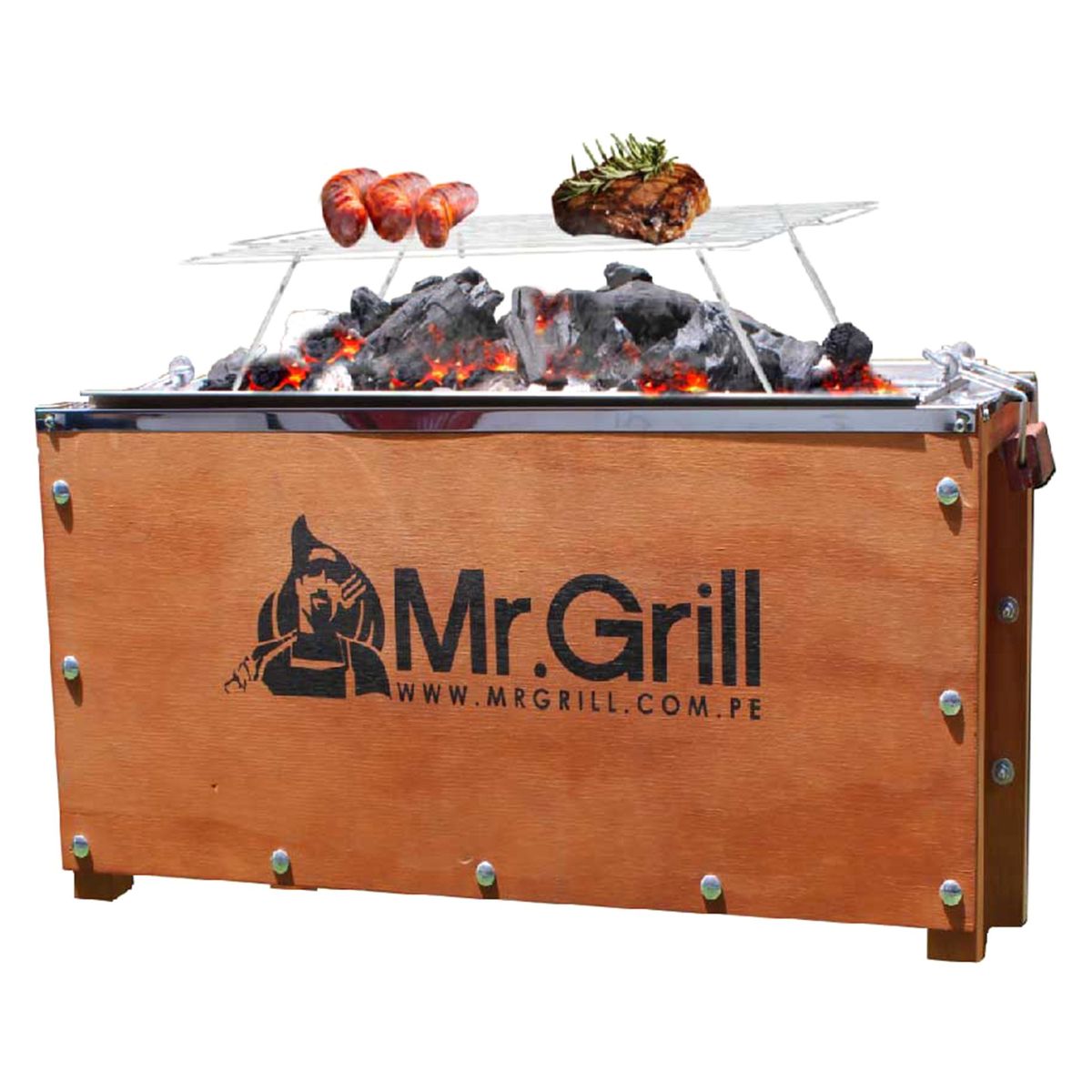MR GRILL - Caja China Madera Pino/ Acero Galvanizado Mr Grill 23X37 Cm